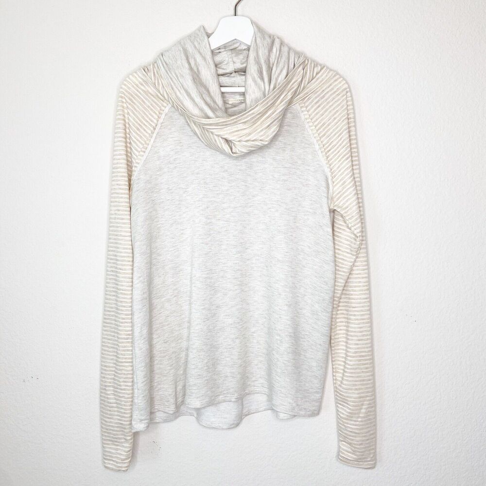 12PM by Mon Ami Cowl Neck Tan and Cream Striped Knit Top Sz S